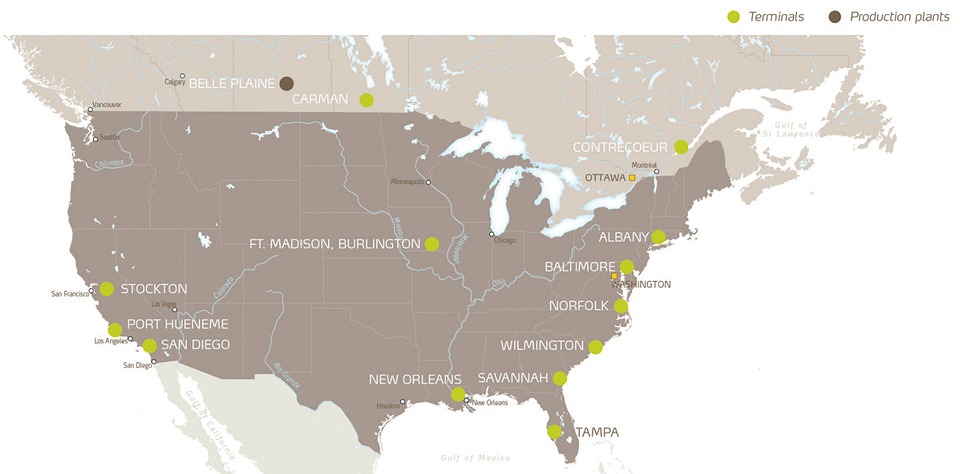 Yara plants and terminals in North America